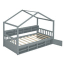 Twin Size Wooden House Bed with Shelves and a Mini-cabinet, Gray