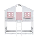 House Bunk Bed With Roof, Window, Window Box, Door, With Safety Guardrails And Ladder