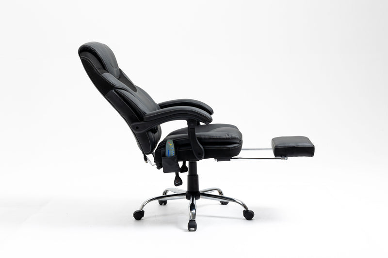Massage Reclining Office Chair With Footrest, High Back Computer Chair Home Desk Ergonomic Executive Office Chair With Armrests, Adjustable Height - Black