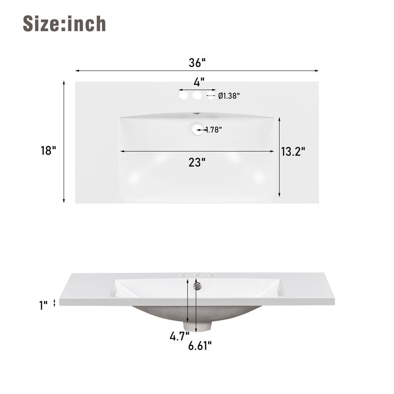 Bathroom Vanity Cabinet With Resin Integrated Sink 4 Drawers, 2 Doors - White