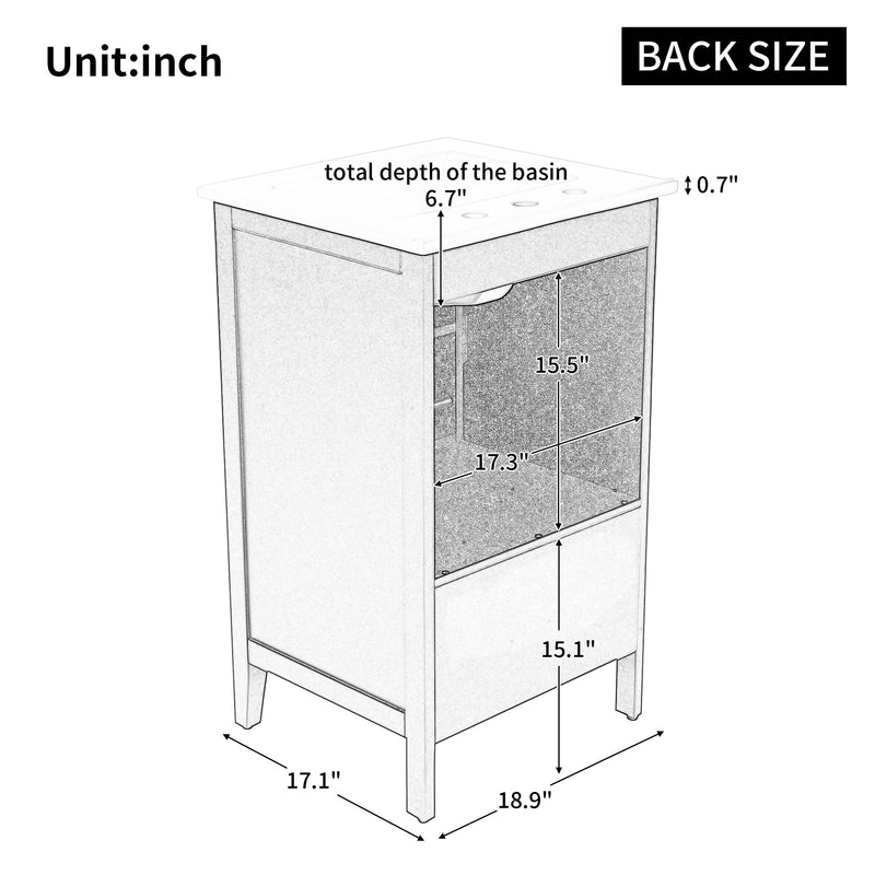 20" Bathroom Vanity With Sink, Bathroom Cabinet With A Door, Door Shelf Storage And Adiustable Foot Pads, A Drawer - Gray