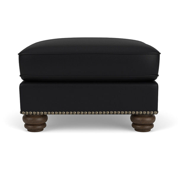Bexley - Leather Ottoman, Nailhead Trim - Black