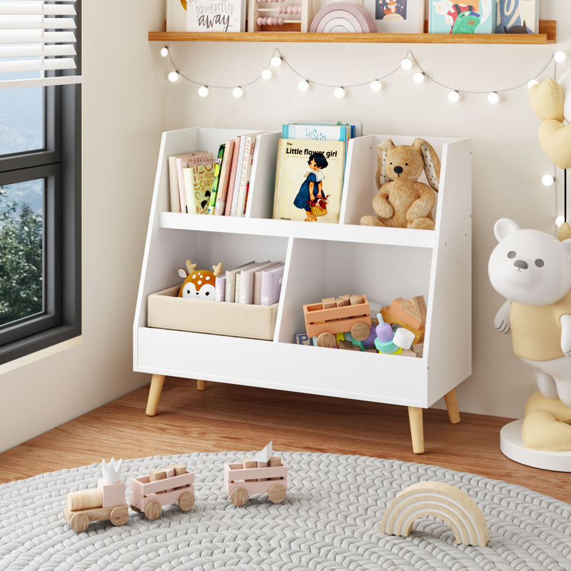 Kids Bookshelf And Toy Organizer, Cubbies Wooden Open Bookcase