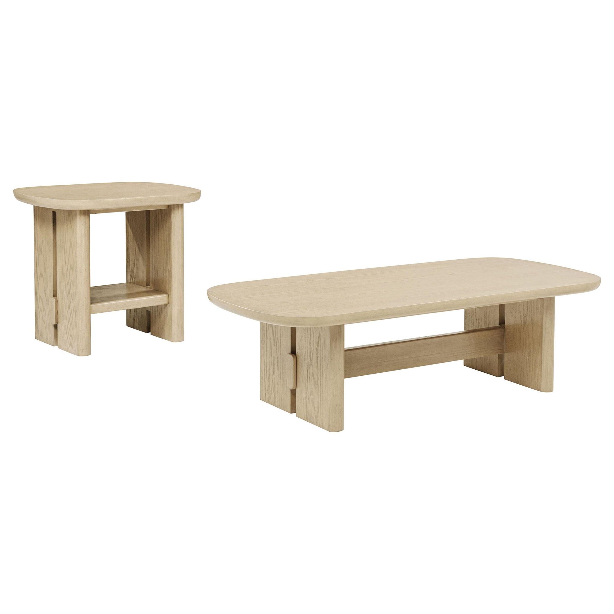 Kailani 2-piece Coastal Coffee and End Table Set Beige Oak - Atlantic Fine Furniture Melbourne FL