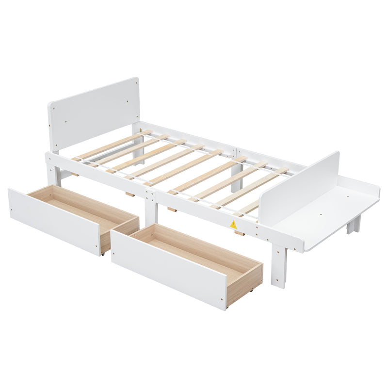 Twin Bed With Footboard Bench, 2 Drawers - White