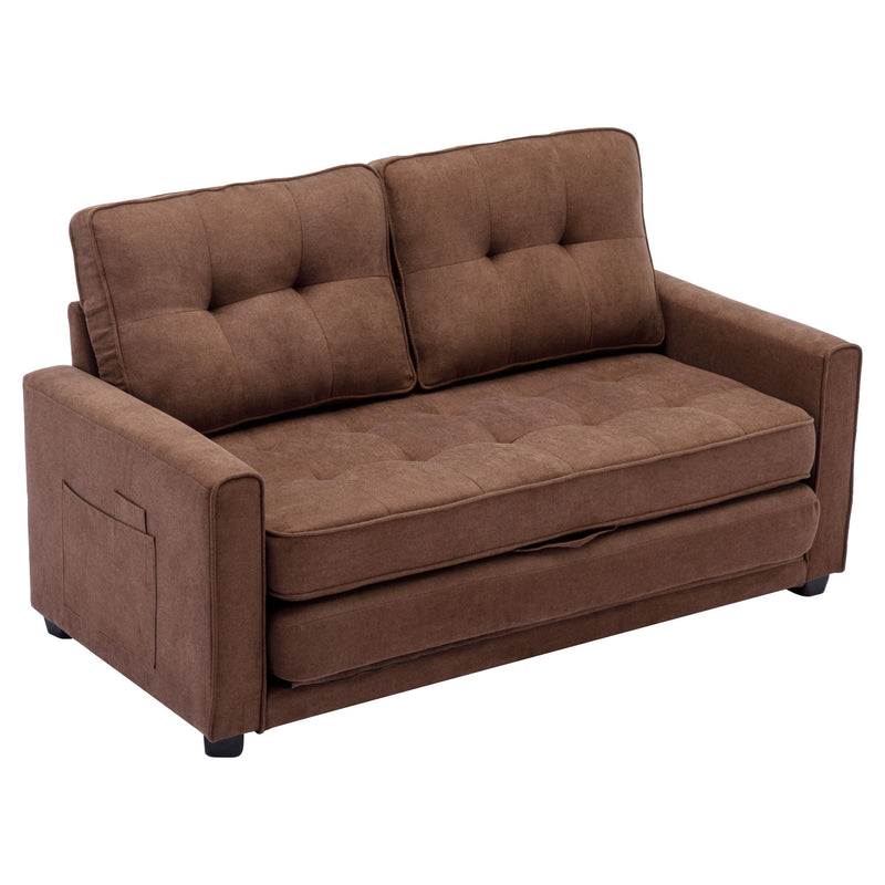 Loveseat Sofa With Pull-Out Bed Modern Upholstered Couch With Side Pocket For Living Room Office