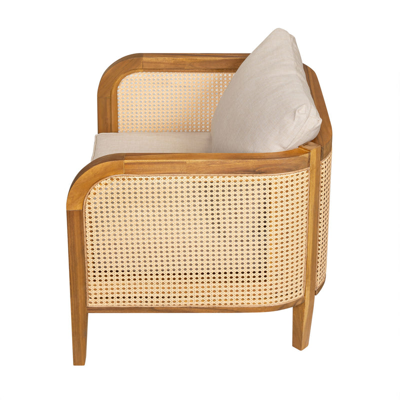 Kirkby - Bohemian Outdoor Patio Cushioned Arm Chair With Weatherproof Wooden Frame - Teak / Beige