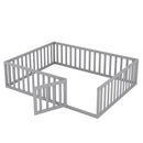 Queen Size Wood Floor Bed Frame with Fence and Door, Gray(OLD SKU:WF289663AAE)