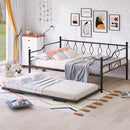 Full Size Metal Daybed with Twin Size Adjustable Trundle, Portable Folding Trundle, Black(OLD SKU:MF293730AAB)
