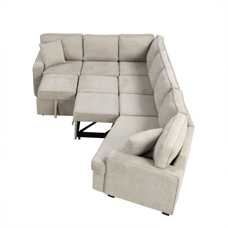 L-Shaped Sofa Sectional Sofa Couch Pull-Out Sofa Bed With Charging Devices And Cup Holders For Living Room