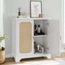 Rattan Decorated Sideboard Buffet Storage Liquor Cabinet - White