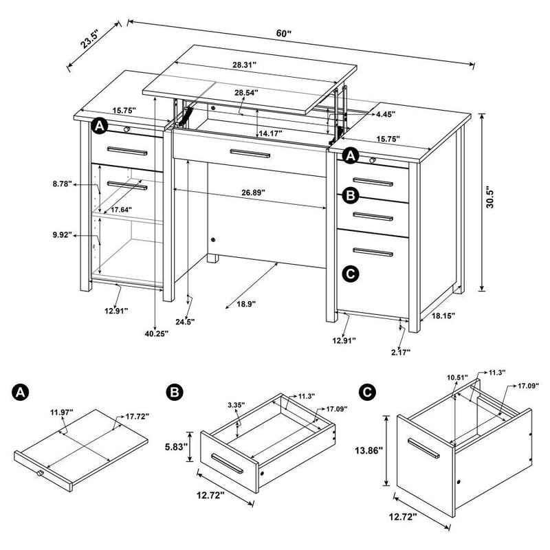 Dylan - 4-Drawer Lift Top Office Desk