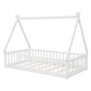 Tent-Shaped Floor Bed, Teepee Bed With Guardrails, Slats