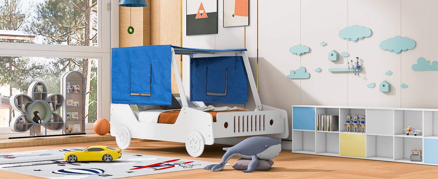 Full Size Car Shaped Bed with Tents,White - Atlantic Fine Furniture Melbourne FL