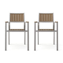 Stylish Modern Faux Wood & Aluminum Outdoor Dining Chairs, (Set of 2) - Natural