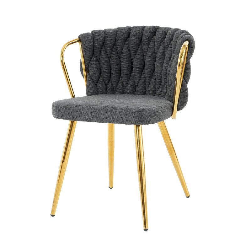 Modern Simple Linen Dining Chair With Plated Metal Legs (Set of 2)