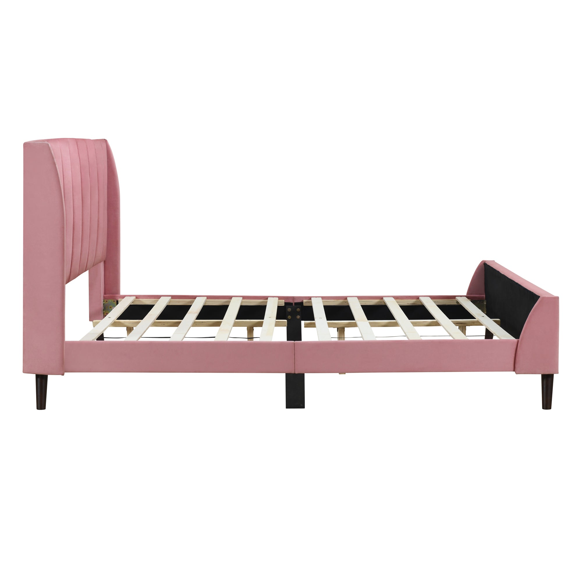 Queen Size Upholstered Platform Bed, Velvet, Pink - Atlantic Fine Furniture Melbourne FL