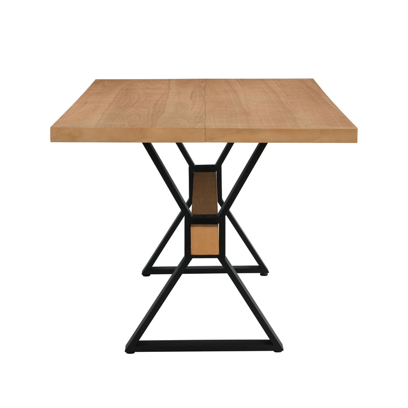 Farmhouse Style X Shaped Legs Dining Table With Metal - Natural