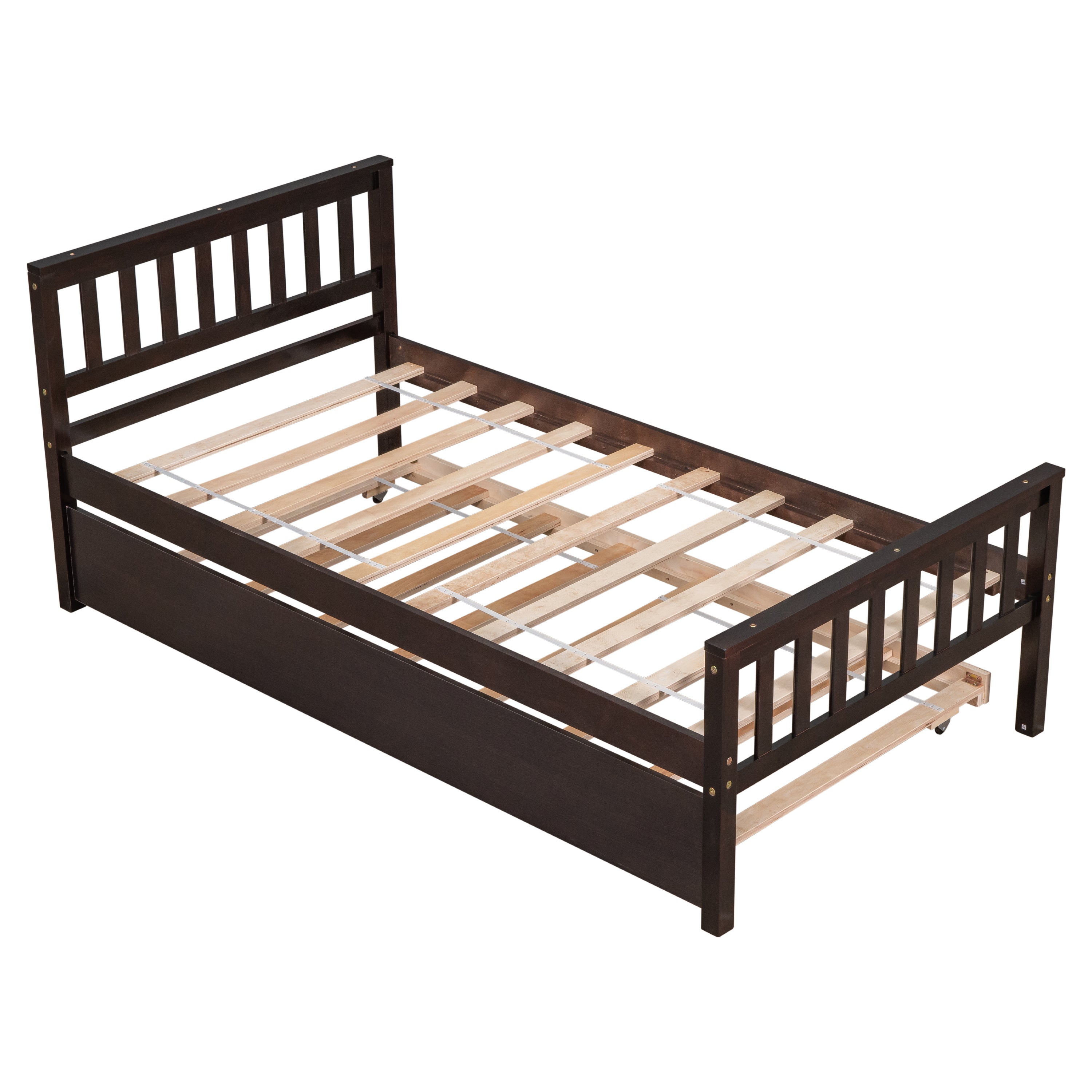 Twin Bed with Trundle, Platform Bed Frame with Headboard and Footboard, for Bedroom Small Living Space,No Box Spring Needed,Espresso(Old SKU:W50440557) - Atlantic Fine Furniture Melbourne FL