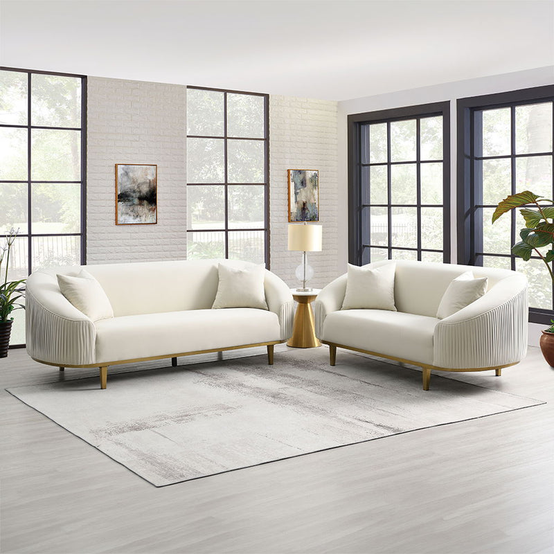 Martina - Loveseat With 2 Pillows - Ivory Velvet