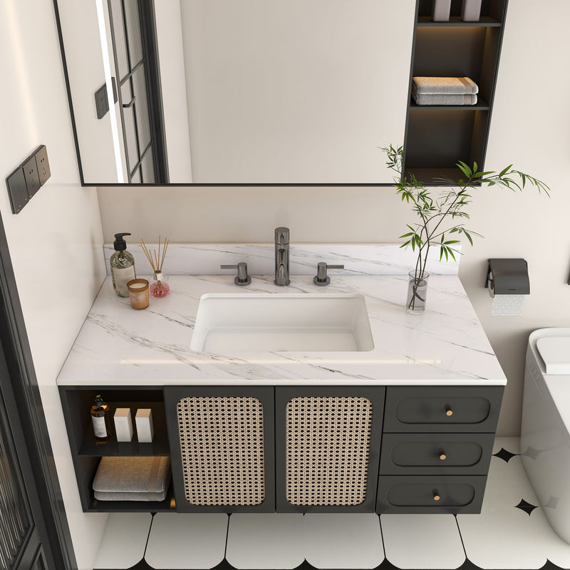 Bianco Carrara Venato Elegant Marble Vanity Top, Bathroom Vanity With Undermount Sink, Sintered Stone