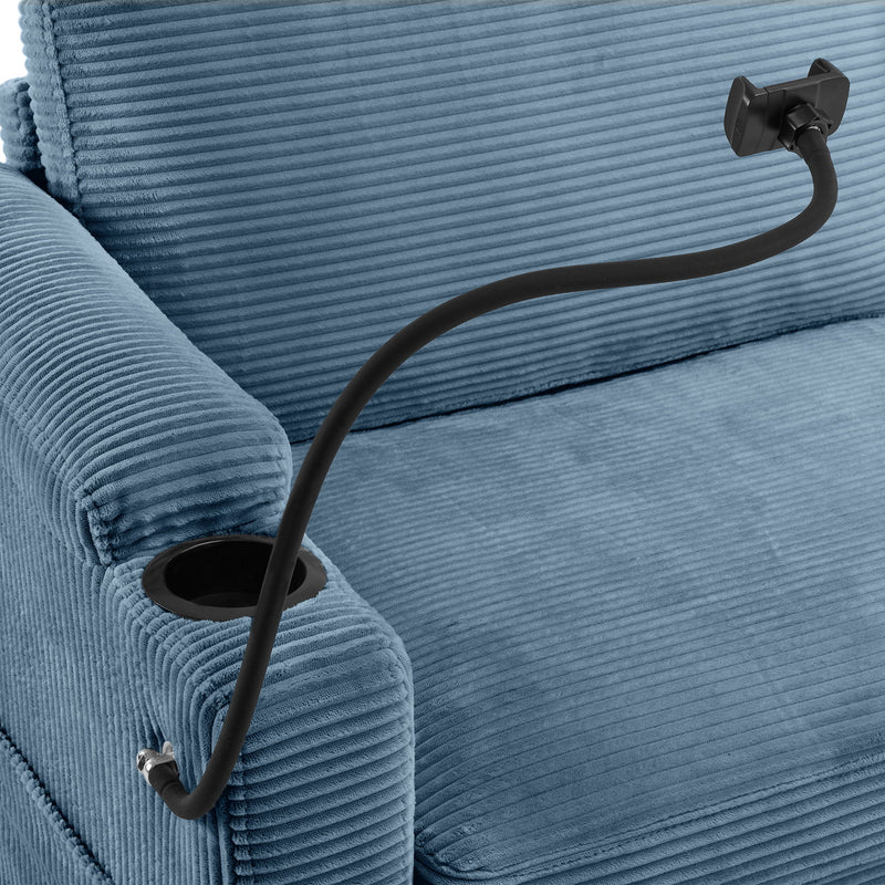 Corduroy Sleeper Sofa Loveseat Sofa With Full Size Mattress, 2 USB Ports, 2 Cup Holders, 2 Side Pockets And Phone Holder