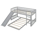 Twin Over Twin Classic Bunk Bed With Slide And Ladder - Gray