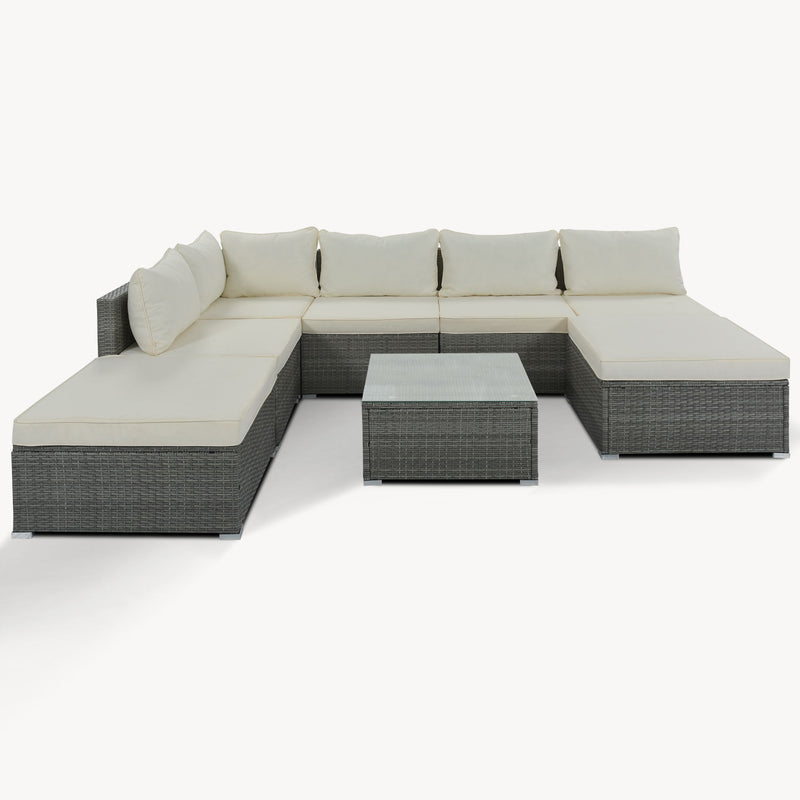 8 Pieces Outdoor Patio Furniture Conversation Wicker Sofa Set