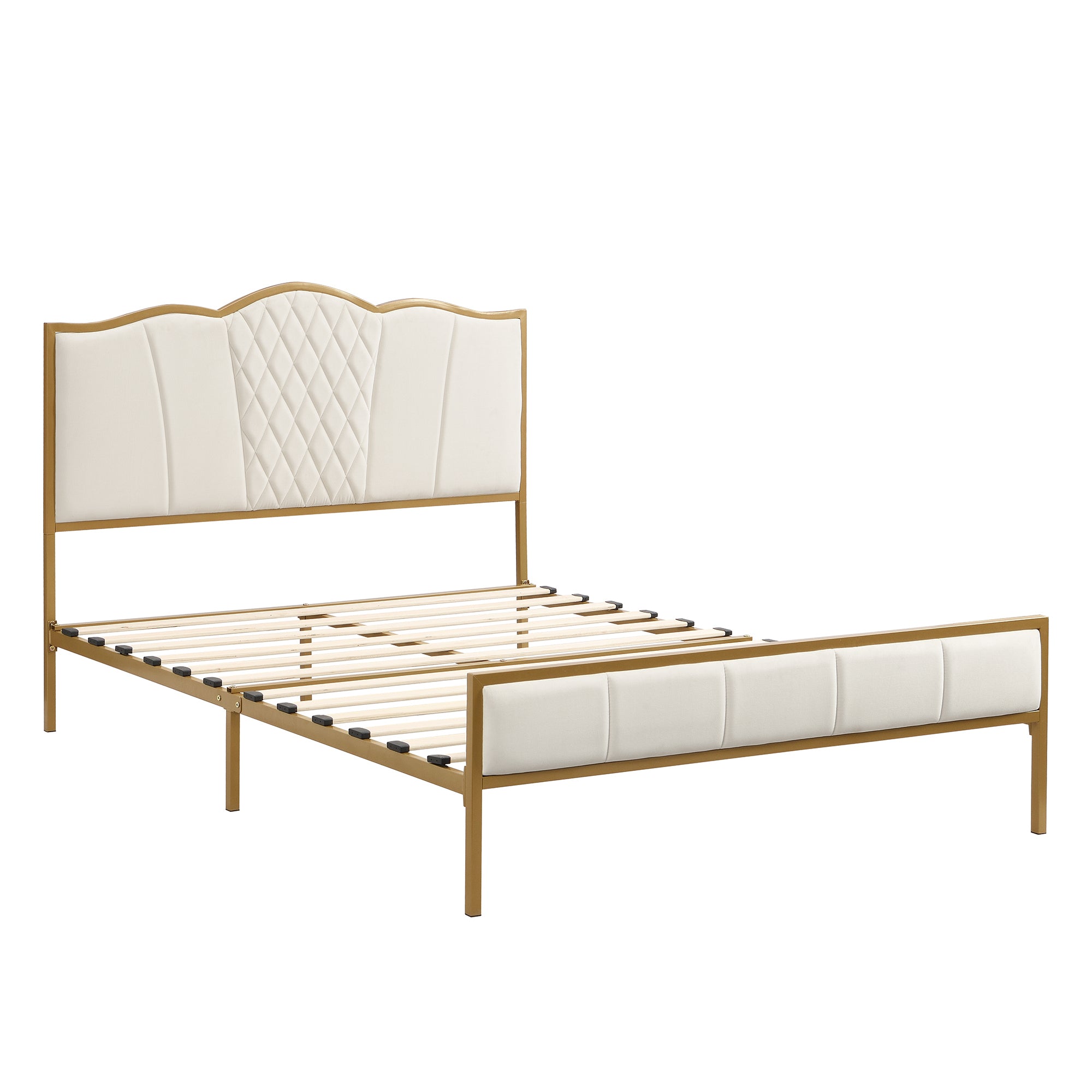Queen Size Bed Frame, Modern Upholstered Bed Frame with Tufted Headboard, Golden Metal Platform Bed Frame with Wood Slat Support, Noise Free, No Box Spring Needed,Beige - Atlantic Fine Furniture Melbourne FL