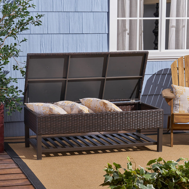 Regent - Storage Bench With Metal Rack - Brown Multi