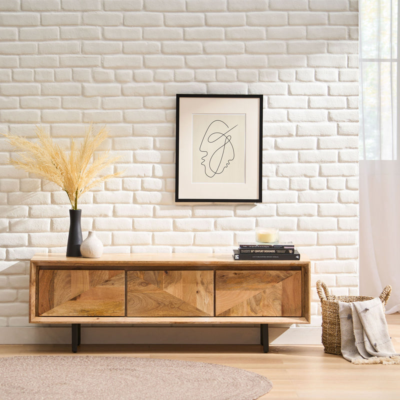 TV Stand With 3 Cabinets For TVs Up To 59" - Natural