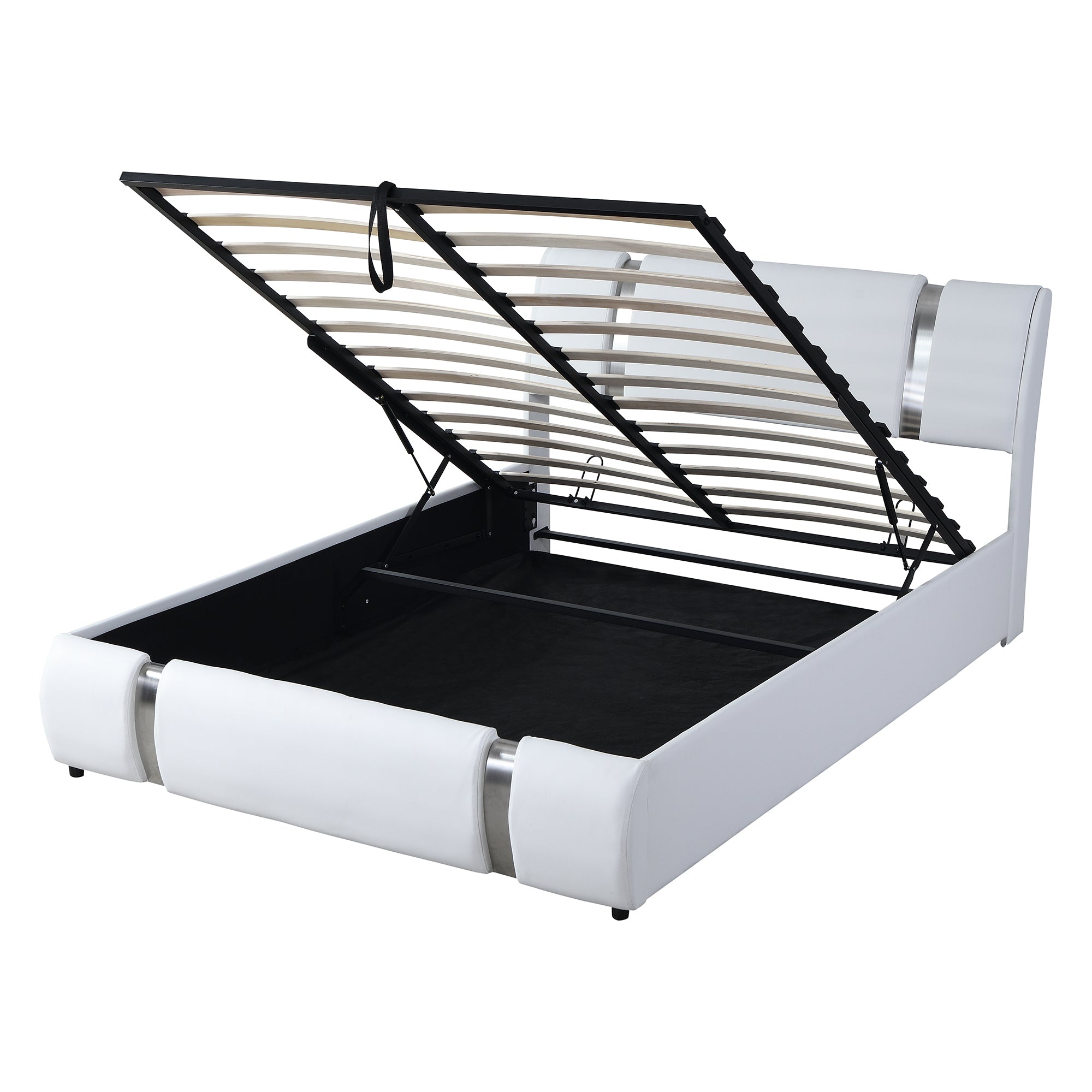 Queen Size Upholstered Faux Leather Platform bed with a Hydraulic Storage System, White - Atlantic Fine Furniture Melbourne FL