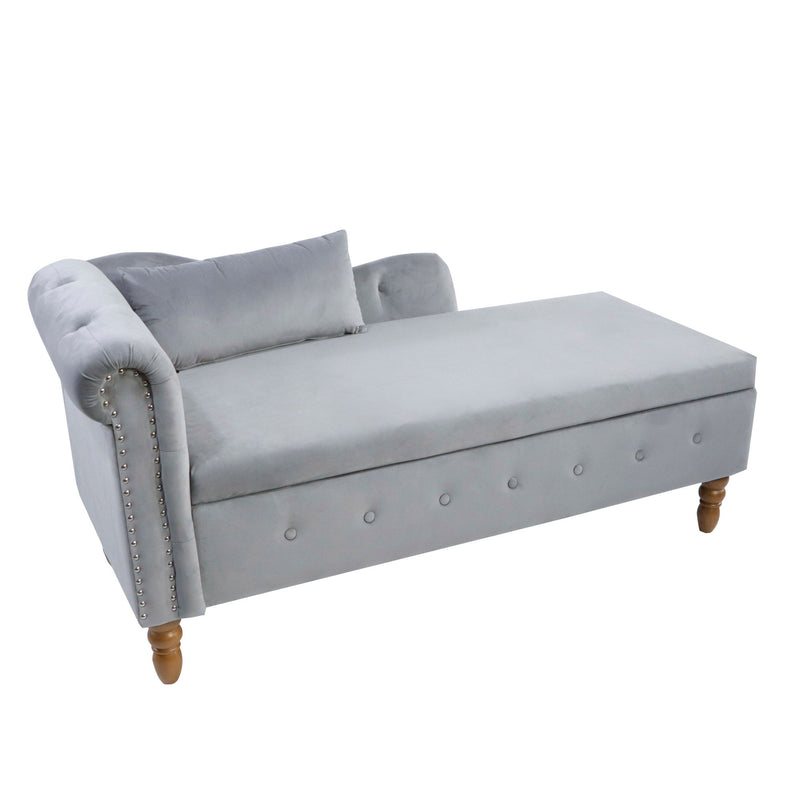 Chaise Lounge Indoor, Velvet Lounge Chair For Bedroom With Storage & Pillow, Modern Upholstered Rolled Arm Chase Lounge For Sleeping With Nailhead Trim For Living Room Bedroom Office
