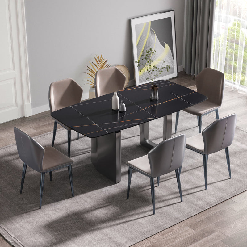 Modern Artificial Stone Dining Table, Can Accommodate 6-8 People - Black