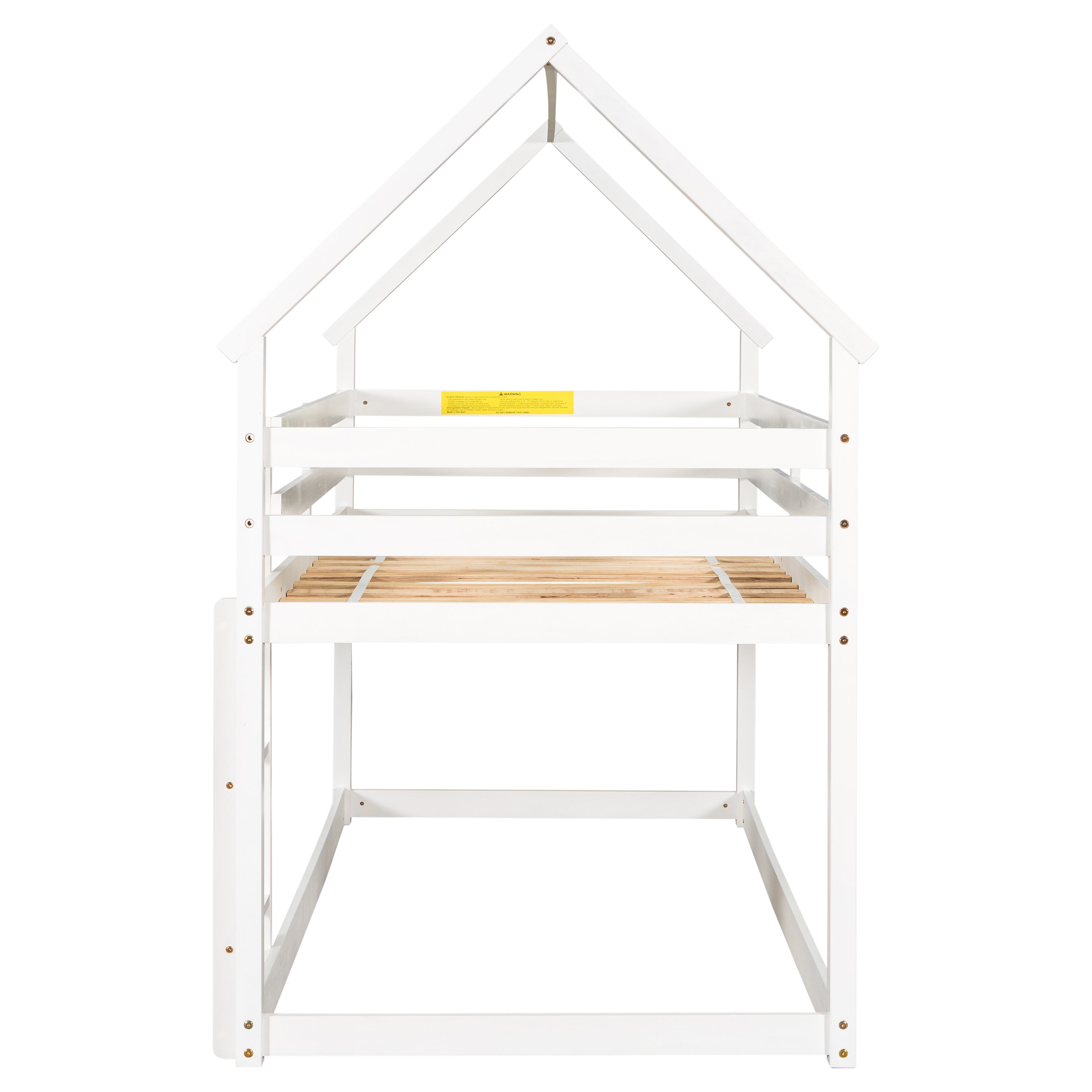 Twin over Twin Loft Bed with Roof Design, Safety Guardrail, Ladder, White