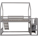 Twin Over Twin House Bunk Bed With Convertible Slide, Storage Staircase