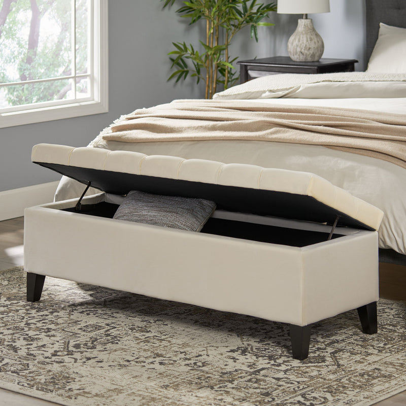 Nebulous - Upholstered Storage Ottoman With Diamond Tufting - Ivory