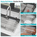 Kitchen Waterfall Sink Single Bowl With LED Faucet, Ledge Workstation, And Multi Function Pull Out Spray - Brushed Nickel