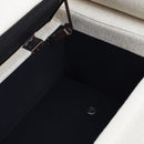 Elegant Upholstered Linen Storage Bench With Cylindrical Arms And Iron Legs, White