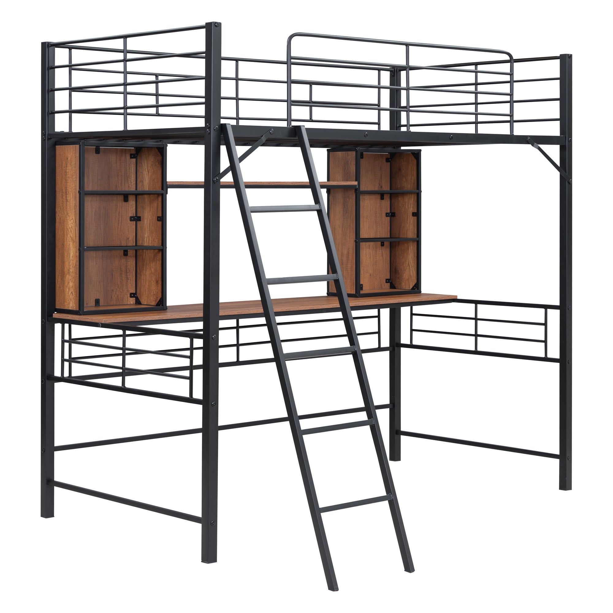 Twin Size Loft Bed with Desk and Shelf , Loft Bed with Ladder,Twin,Black - Atlantic Fine Furniture Melbourne FL