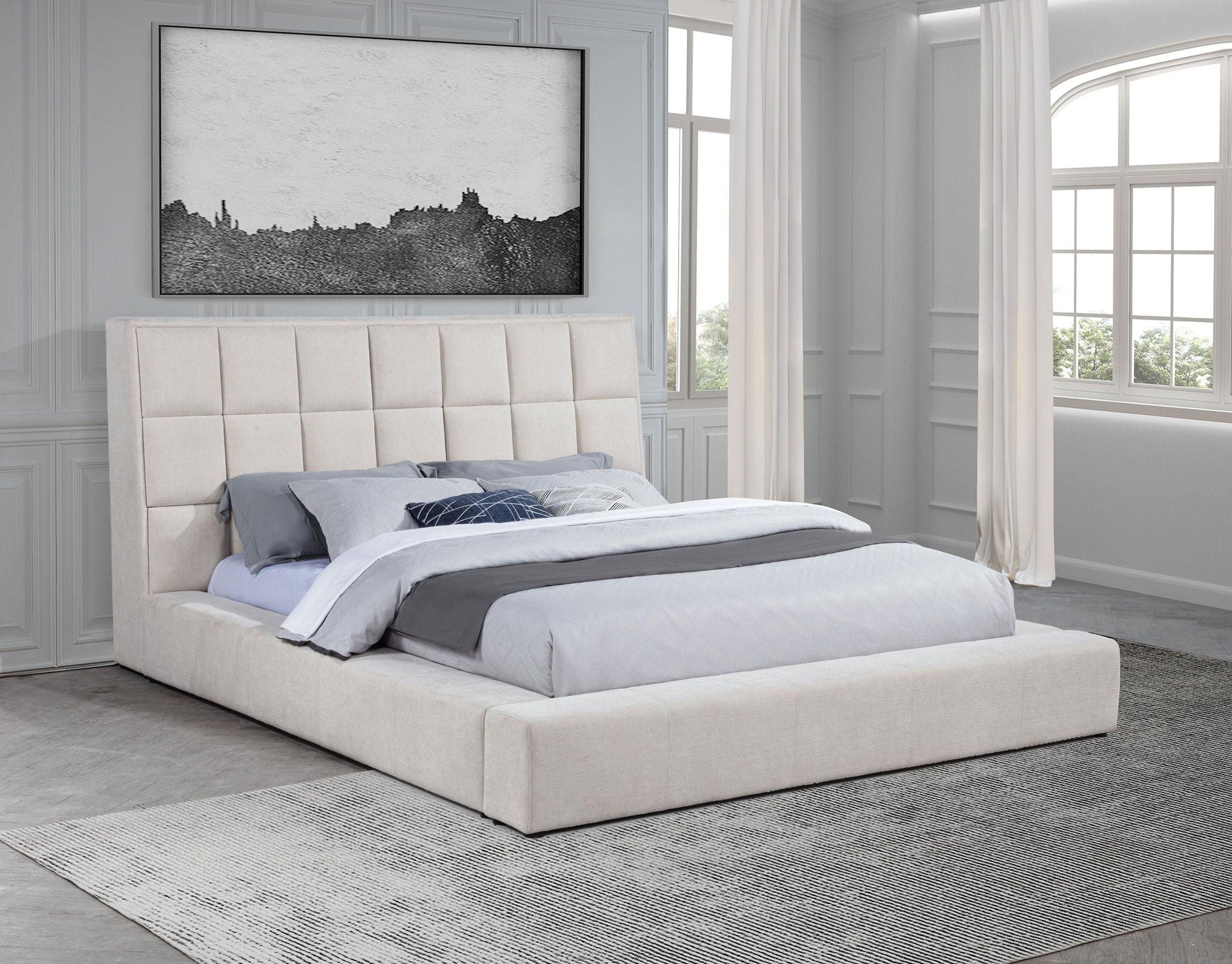 Dreux Upholstered Queen Panel Platform Bed Cream