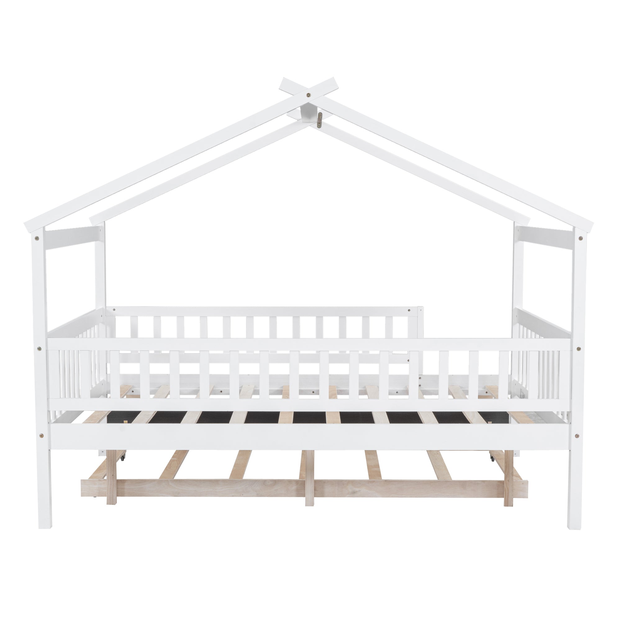 Full Size Wooden House Bed with Twin Size Trundle, White - Atlantic Fine Furniture Melbourne FL
