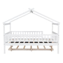 Full Size Wooden House Bed with Twin Size Trundle, White