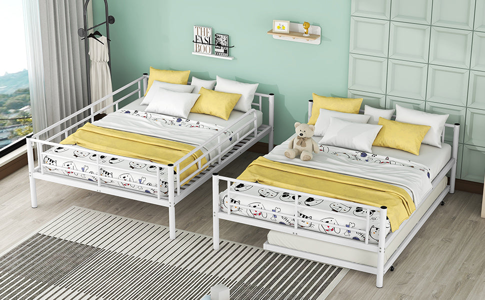 Full Over Full Metal Bunk Bed with Trundle, White - Atlantic Fine Furniture Melbourne FL