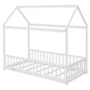 Twin House Bed with Guardrails, Slats ,White