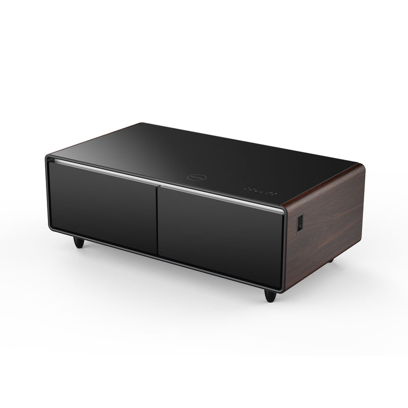 Modern Smart Coffee Table With Built-In Fridge, Bluetooth Speaker, Wireless Charging Module, Touch Control Panel, Power Socket, USB Interface, Outlet Protection, Atmosphere Light