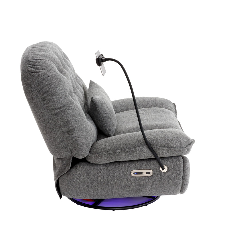 270° Swivel Power Recliner With Voice Control - Bluetooth Music Player, USB Ports, Atmosphere Lamp, Hidden Arm Storage And Mobile Phone Holder For Living Room, Bedroom, Apartment