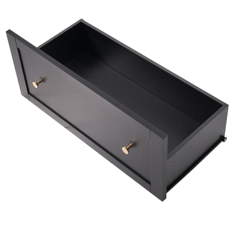Freestanding Tall Bathroom Cabinet With Adjustable Shelves, Drawers, Soft Close Glass Doors - Black
