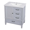 30" Bathroom Vanity With Sink, Bathroom Cabinet With A Door, 3 Drawers Legs, Adiustable Foot Pads - Gray