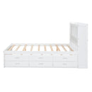 Full Size Platform Bed With Trundle, Drawers, USB Ports And Built In Shelves - White